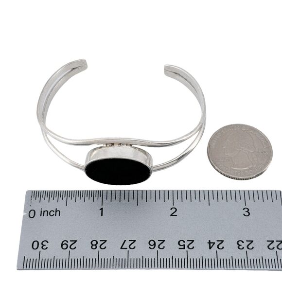 Vintage Mexico Sterling Silver 925 Black Obsidian Cuff Bracelet 6.75" - Picture 8 of 8